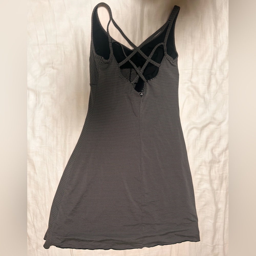 Prana Black and Gray Striped Pencil Dress